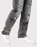 Grindhouse Straight Fit Rip N Repair Embossed Denim Jeans