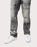 Grindhouse Straight Fit Rip N Repair Embossed Denim Jeans