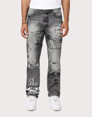Grindhouse Straight Fit Rip N Repair Embossed Denim Jeans