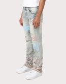 Grindhouse Straight Fit Flame Mechanical Distressed Denim Jeans
