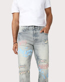 Grindhouse Straight Fit Flame Mechanical Distressed Denim Jeans