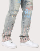 Grindhouse Straight Fit Flame Mechanical Distressed Denim Jeans