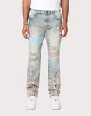 Grindhouse Straight Fit Flame Mechanical Distressed Denim Jeans
