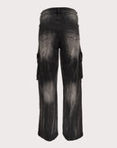Grindhouse Wide Leg Cargo Denim Black Jeans