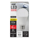 Feit Electric OM60930CA/10KLED/GAR LED Bulb, Garage, A19 Lamp, 60 W Equivalent, E26 Medium Lamp Base, Non-Dimmable