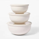 6pc (set of 3) Plastic Mixing Bowl Set with Lids Cream