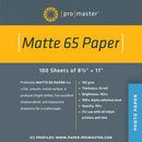 Promaster 3330 Matte 65 Paper 8.5"x11" - 100 Sheets Inkjet