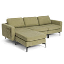 Modular 3-Seat L-Shaped Sectional Sofa With Reversible Chaise and 2 USB Ports-Green