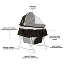 Lacy Portable 2-in-1 Bassinet & Cradle in Black, Lightweight Baby Bassinet with Storage Basket, Adjustable and Removable Canopy