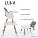 Dream On Me Luna 4 in 1 convertible Highchair, Cool Gray