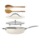 Nonstick 5 Quart Toxic Free Ceramic Everyday Saute Pan with Wooden Utensils