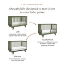 Hudson 3-in-1 Convertible Crib with Toddler Rail - Olive