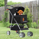 Pet Stroller 4-Wheel Dog Cat Stroller - Dark Black