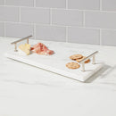 14" x 6" Marble Serving Tray with Metal Handles - White