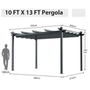 10 X 13 Feet Outdoor Aluminum Retractable Pergola Canopy Shelter-Gray