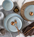 Blue Linen Round Stoneware 16-Piece Dinnerware Set