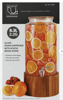 Glass Drink Dispenser With Acacia Wood Stand