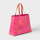 Water Resistant Reversible Tote Bag - Pink/Coral Palm