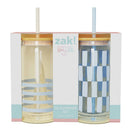 20 fl oz Glass Tumblers with Lid and Straw - Lake Striped