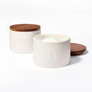 Set of 2 Stoneware Salt and Pepper Cellar with Wood Lid Cream