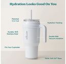 40oz Cold1 Vacuum Insulated Stainless Steel Straw Tumbler Mug White: Dishwasher-Safe, Dual Lid Openings