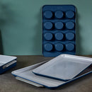 2pc Duo Baking Sheet Set Navy Blue: Nonstick Bakeware Set with Cookie Sheets, Hand Wash, 1-Year Warranty