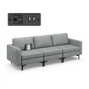Convertible Leather Sofa Couch With Magazine Pockets 3-Seat With 2 USB Port-Dark Gray