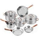 11 Pieces Stainless Steel Kitchen Cookware Set With Gold Stay-Cool Handles