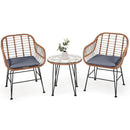 3 Pieces Patio Rattan Bistro Set With Cushion-Gray