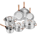 11 Pieces Stainless Steel Kitchen Cookware Set With Gold Stay-Cool Handles