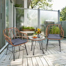 3 Pieces Patio Rattan Bistro Set With Cushion-Gray