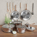 11 Pieces Stainless Steel Kitchen Cookware Set With Gold Stay-Cool Handles