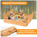 Kids Wooden Sandbox With 2 Foldable Bench Seats