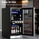 15 Inch 100 Can Built-in Freestanding Beverage Cooler Refrigerator With Adjustable Temperature and Shelf-Silver