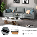 Convertible Leather Sofa Couch With Magazine Pockets 3-Seat With 2 USB Port-Dark Gray