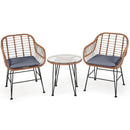 3 Pieces Patio Rattan Bistro Set With Cushion-Gray