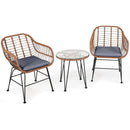 3 Pieces Patio Rattan Bistro Set With Cushion-Gray