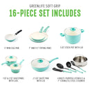 16 Piece Soft Grip Cookware Set - Turquoise
