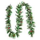 9 Feet Pre-Lit Snow Flocked Tips Christmas Garland With Red Berries