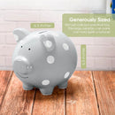 Ceramic Piggy Bank - Gray with White Polka Dots