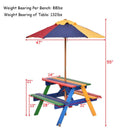 4 Seat Kids Picnic Table With Umbrella-Multicolor
