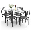 5 Pieces Dining Set With Tempered Glass Top Table and 4 Upholstered Chairs