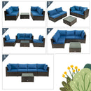 5 Pieces Cushioned Patio Rattan Furniture Set With Glass Table-Navy