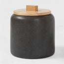 Medium Stoneware Tilley Food Storage Canister with Wood Lid - Black