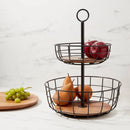 Iron and Mangowood Wire 2-Tier Fruit Basket - Black