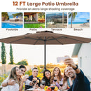 12 Feet Patio Umbrella With Crank Handle and 8 Sturdy Ribs-Coffee