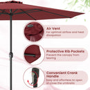 12 Feet Patio Umbrella With Crank Handle and 8 Sturdy Ribs-Red