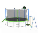 12Ft Trampoline With Slide and Swings, Astm Approved Large Recreational Trampoline With Basketball Hoop and Ladder, Outdoor Backyard Trampoline With Net, Capacity for Kids and Adults - Green / Blue