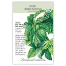 Basil, Botanical Interests Italian Genovese Seeds Organic, (Heirloom)