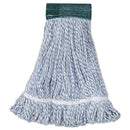 Boardwalk Mop Head, Floor Finish, Wide, Rayon/Polyester, Medium, White/Blue, 12/Carton - BWK552